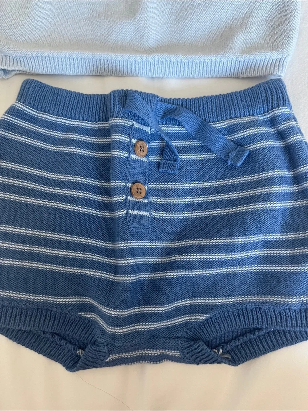 Carter's Light Blue Top with Navy & Light Blue Striped Knit Shorts